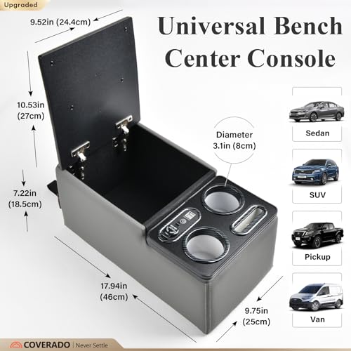 Coverado Car Center Console, Universal Bench Seat Consoles, Truck Center Console Automotive Center Console, Back Seat Organizer With Cup Holder+Phone Holder, Central Armrest Storage Box (Update, Gray) - color: Gray, style: Update