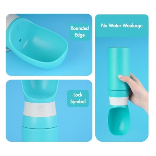 Upgraded Portable Dog Water Bottle – 400ml (13.5oz) with One-Touch Button, Leak-Proof & Stainless Steel – Perfect for Travel, Hiking, and Walks (Mint, M)