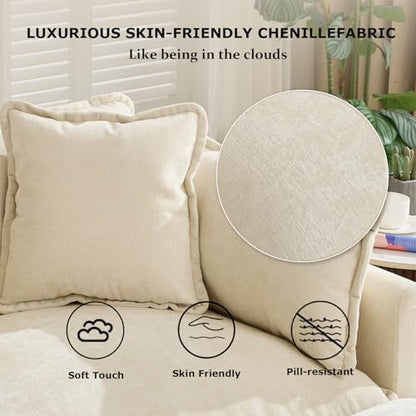 SoarFlash Chenille Sectional Sofa, Comfy Modular Single Sofa with Ottoman, Modern Recliner Deep Seat Sofa Set for Living Room,Beige - color: Beige, size: 1 Seat+1 Ottoman