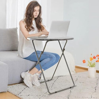 Folding Round TV Tray Table Set of 4, TV Dinner Table with Sturdy MDF Top, Eating Trays for Living Room with No Assembly Required, 17.5 x 17.5 x 26 in (Black Marble, 4Pcs) - color: Black Marble, size: 4pcs