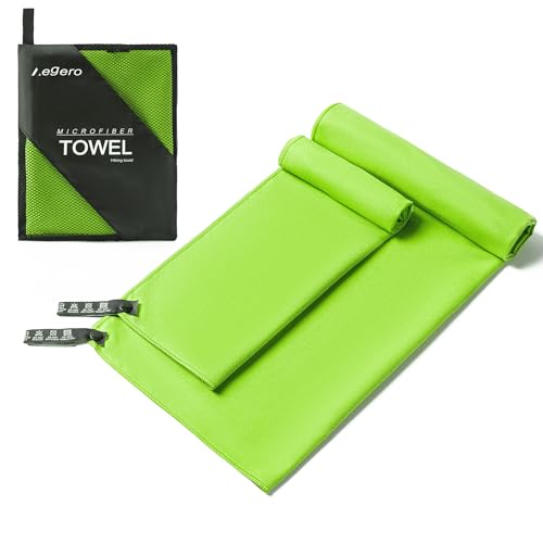 Aegero Camping Towel,2 Pack Microfiber Travel Sports Towel,Quick Dry-Super Absorbent-Ultra Compact-Ultra Soft-Lightweight.Suitable for Gym,Yoga,Trip,Beach,Shower,Backpacking,Pool(Apple Green) - color: Apple Green, size: M:24"x48"+24"*x12"