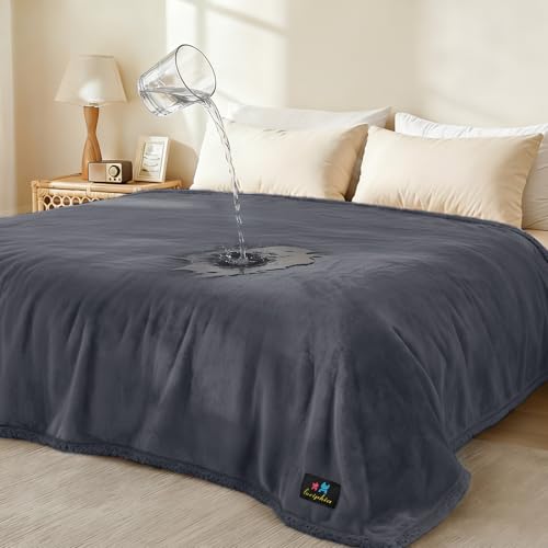 Luciphia Waterproof Pet Blanket, Liquid Pee Proof Dog Blanket for Sofa Bed Couch, Reversible Sherpa Fleece Furniture Protector Cover for Small Medium Large Dogs Cats, Dark Gray X-Large（85" x 57"） - color: Dark Gray-thicken, size: XL (85" x57")
