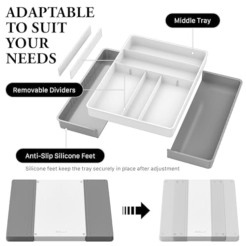 Simple Houseware Expandable Kitchen Drawer Flatware Organizer, Gray/White - color: Gray/White