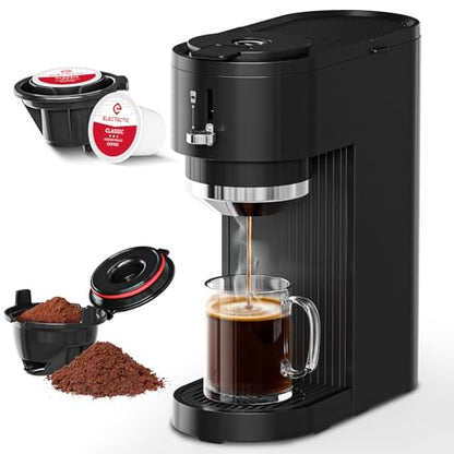 Single Serve Coffee Maker – Brew with Coffee Pods & Grounds, Compatible with Kcup Coffee Pods, Small Sizes Up to 6 8 10 12 14 Oz, 14 Oz Water Reservoir, Easy to Clean for Office Travel Home, Black