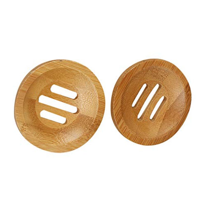 2pcs Bamboo Soap Dish Soap Tray,Round Bath Holder Bamboo Dish for Shower Wood Holder Saver Container Bathroom Storage Case for Bathroom Toilet Kitchen Hotel