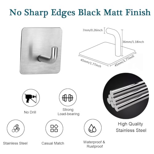 Adhesive Towel Hooks, 8 Pack Self Adhesive Coat Sticky Hooks for Hanging, Stainless Steel Stick on Wall Hat Hook, Bathrooms Kitchen Livingroom Garage, Silver - style: S-Silver-90°
