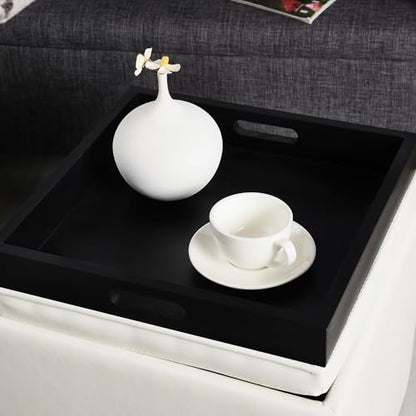 Adeco 17" White Storage Ottoman Cube with Tray Lid, Small Footstool with Storage, Square End Table for Living Room & Bedroom - color: White Leather With Tray