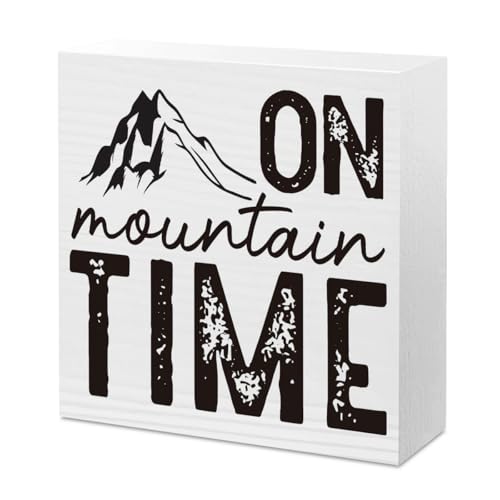Mountain Decor Travel Adventure Forest Awaits Sign Camper Rv Camping Classroom Decor for Home Desk Office Room Table Cubicle Shelf 5 X 5 Inch - color: Time