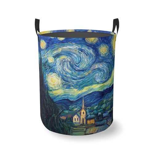 Starry Night Round Laundry Basket Collapsible Laundry Hamper with Handles Toys Clothes Organizer Bin For Home Bathroom Bedroom Dorm Nursery - color: Starry Night