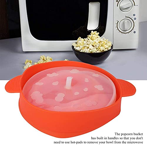 Microwave Popcorn Popper with Handle Lid Collapsible Silicone Popcorn Maker Bowl Use in Microwave or Oven(Red)