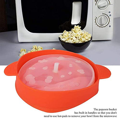 Microwave Popcorn Popper with Handle Lid Collapsible Silicone Popcorn Maker Bowl Use in Microwave or Oven(Red)