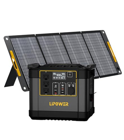 Lipower Portable Power Station with 200W Solar Panel,1200W(2000W Peak) Solar Generator,1075Wh LiFePO4 Battery,Plug & Play Battery Backup,IP68 Waterproof ETFE Portable Solar Panels for Camping - size: 1075Wh+200W Solar Panel