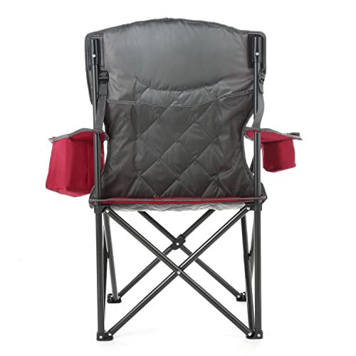 ARROWHEAD OUTDOOR Portable Deluxe Folding Camp Quad Chair w/Headrest, Glass & Cup Holders, Armest 6-can Cooler, Heavy Duty Carry Bag, 550 lbs Weight Capacity - color: Burgundy Red