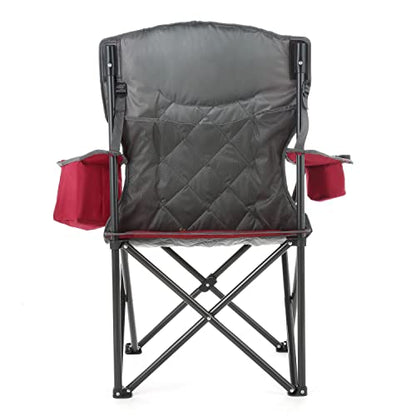 ARROWHEAD OUTDOOR Portable Deluxe Folding Camp Quad Chair w/Headrest, Glass & Cup Holders, Armest 6-can Cooler, Heavy Duty Carry Bag, 550 lbs Weight Capacity - color: Burgundy Red