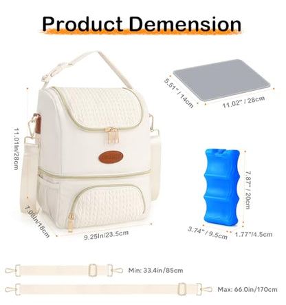 PIIOSER Breastmilk Cooler Bag with Ice Pack, Double Deck Insulated Baby Bottle Travel Bags with Shoulder Strap, Wearable Breast Pump Carry Bag for Nursing Moms Daycare, Work, Picnic(Cream) - color: Cream-2