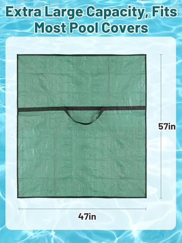 Biggun 47×57in Large Pool Safety Cover Storage Bag - Effortless Front Long Handles Pool Cover Bag with Smooth Zipper for Pools Storage (Green)