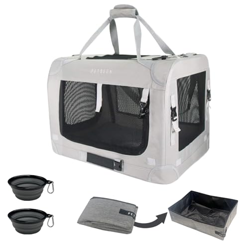Extra Extra Large Cat Carrier Soft Sided, Portable Small Dog Carrier for 2 Cats, 24"x16.5"x16" Car Travel Folding Comfortable Design with Litter Box and Bowls, Grey+ Litter Box+ Bowl*2 - color: Grey+
