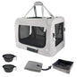 Extra Extra Large Cat Carrier Soft Sided, Portable Small Dog Carrier for 2 Cats, 24"x16.5"x16" Car Travel Folding Comfortable Design with Litter Box and Bowls, Grey+ Litter Box+ Bowl*2 - color: Grey+