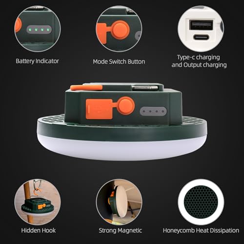 Ultra-Bright Rechargeable LED Camping Lantern,Portable Hanging Tent Light with USB C Charging, IPX5 Waterproof, Magnetic Base & Hook for Camping, Glamping, Backyard & Emergency - size: 30-Green