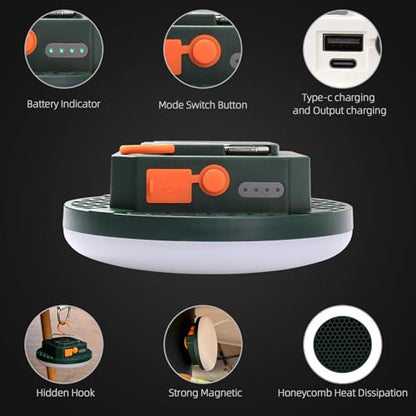 Ultra-Bright Rechargeable LED Camping Lantern,Portable Hanging Tent Light with USB C Charging, IPX5 Waterproof, Magnetic Base & Hook for Camping, Glamping, Backyard & Emergency - size: 30-Green