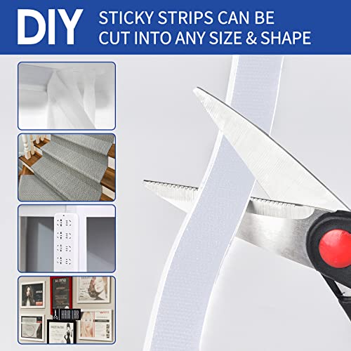3/4 Inch x 82 Feet Black Hook Loop Strips with Adhesive Heavy Duty, Multi-Purpose Hook and Loop Tape, Double Sided Hook Loop Rolls, Picture Hanging Strips, TV Accessories, TV wall Adhesive Tape - size: 3/4in x 82ft, style: White