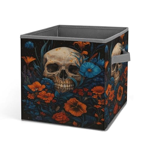 Skull Floral Foldable Storage Box with Handle Organizer Containers for Home Office Clothes Office Supplies - color: style-7