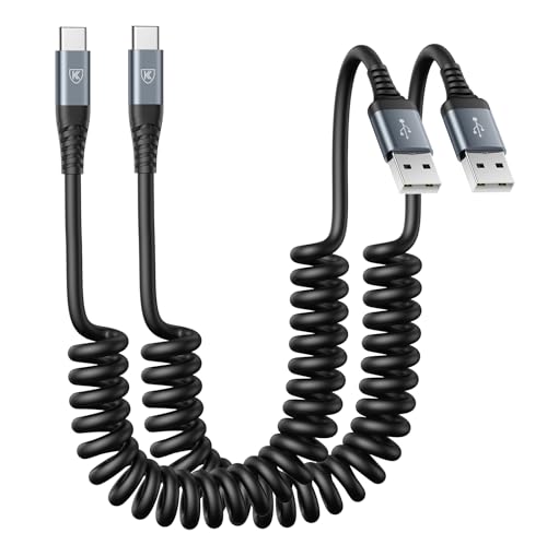 USB C Cable 6ft, 2Pack USB A to USB C 3A Fast Charging, Coiled Type C Charger Cord for Car USB-C Cable Compatible with iPhone 17/16/15/Plus/Pro/Pro Max/Samsung Galaxy A10e A20 A50 S20 Plus S10E - color: Black, size: 6FT