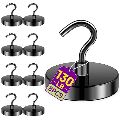 Magnetic Hooks for Cruise Cabins, 130lbs Black Magnetic Hooks for Hanging Mugs, Strong Magnets Heavy Duty for Classroom Decor, Grill, Home, Office, Fridge, Beach Vacation Essentials, 8 Pack - color: Black, size: 1.26 inches