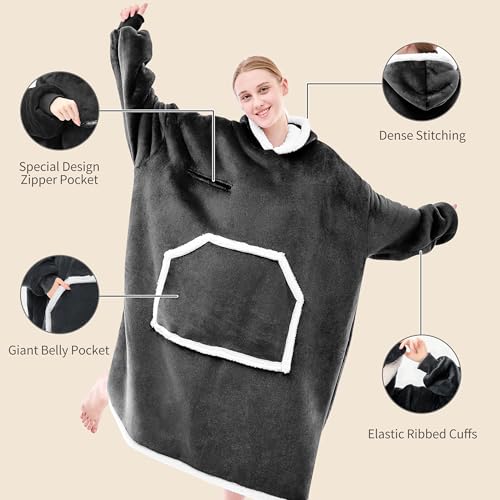 IFNOW Wearable Blanket Hoodie, Oversized Sherpa Fleece Hooded Sweatshirt with Eye Mask, Cozy and Giant Blanket Hoodie with Sleeves Extra Long for Adults Men Women, Black - color: Black, size: Adult