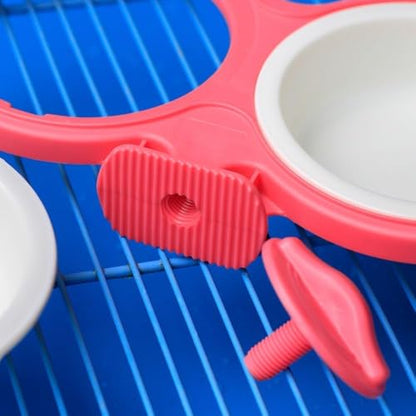Pet Durable Bowl Cage Bowl, Pet Food Water Removable Bowls with Bolt Holder Hanging Cage Coop Cup Non-Skid Feeder Set Double Diners Portable for Feeding Dogs Cats Birds (Pink) - color: Pink