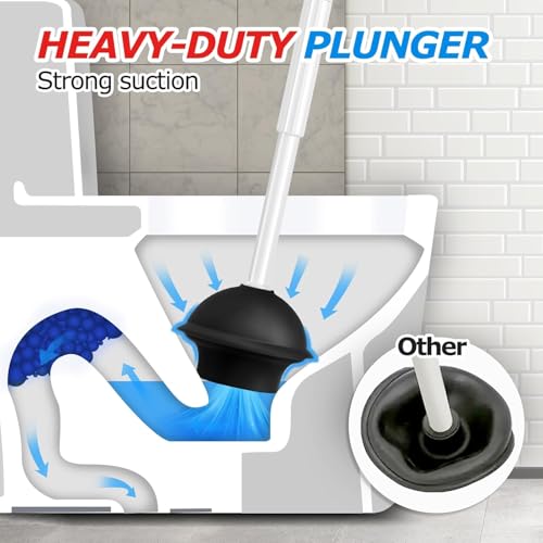 FORASTO 2Pack 2 in 1 Toilet Brush and Plunger Set,Clean Gloves, Extended Handle Plunger，Toilet Bowl Brush Plunger Set,Bathroom Cleaning Tools,Toilet Brush Plunger Combo,Cleaning Brush(Cream White) - color: Cream White