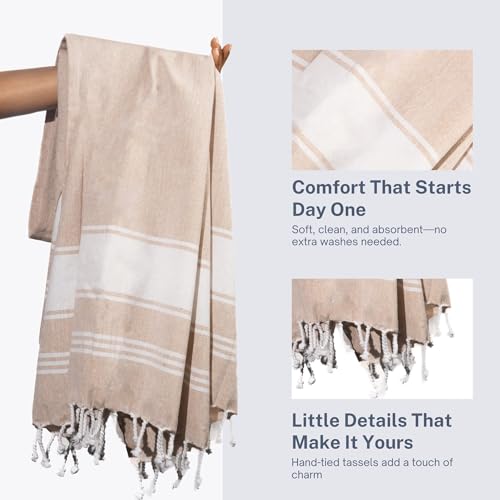 Cotton Turkish Beach Towel with Towels Oversized 36"x72" Pool Absorbent Extra Large Quick Dry Sand Travel Towel (Beige, 2 Pack) - color: Beige, size: 2 Pack