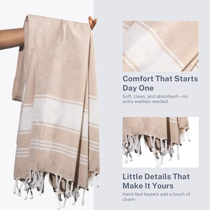 Cotton Turkish Beach Towel with Towels Oversized 36"x72" Pool Absorbent Extra Large Quick Dry Sand Travel Towel (Beige, 2 Pack) - color: Beige, size: 2 Pack