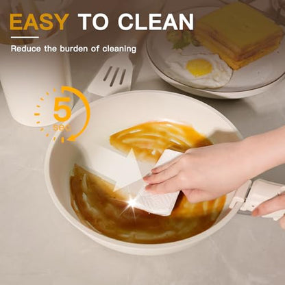 Astercook 21 Pcs Pots and Pans Set Non Stick, Ceramic Cookware Set Detachable Handle, RV Kitchen Cooking Set Removable Handles, Oven Safe, Induction Ready, Stackable, Cream, Fathers Day Gift for Men - color: Cream White, size: 21 Piece