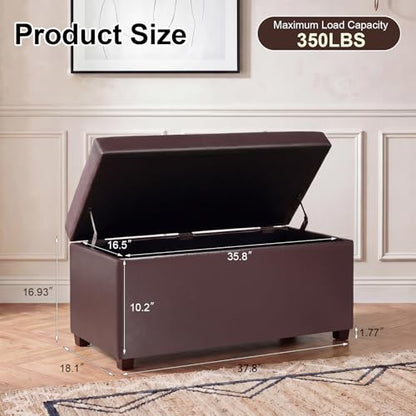 Asense Storage Ottoman Bench,Faux Leather Upholstered Ottoman with Storage,End of Bed Bench with Safety Hinge Wooden Legs,for Entryway,Bedroom,Living Room - color: 37" Dark Chocolate Faux Leather