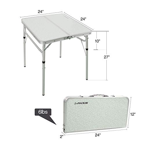 REDCAMP Small Square Folding Table 2 Feet, Portable Aluminum Camping Table Adjustable Height Lightweight for Picnic Beach Outdoor Indoor, White 24 x 24 inch - size: 2-Feet Square (2 heights 10"/27")
