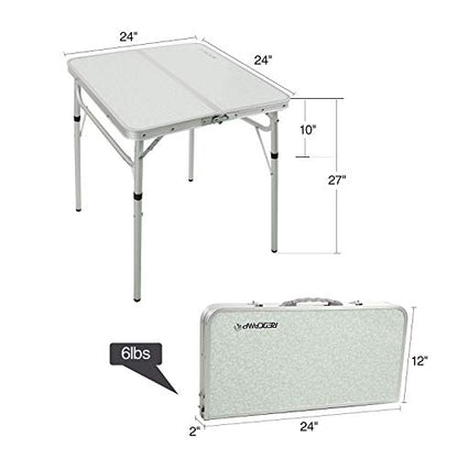 REDCAMP Small Square Folding Table 2 Feet, Portable Aluminum Camping Table Adjustable Height Lightweight for Picnic Beach Outdoor Indoor, White 24 x 24 inch - size: 2-Feet Square (2 heights 10"/27")
