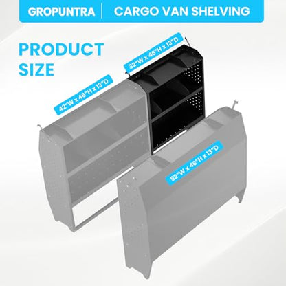 Cargo Van Shelving Storage System Low/Mid/High Roof Steel Van Shelves Fit for Ford Transit,GMC,NV,Chevy Express, Promaster,Sprinter and Metris,32" W x 46" H x 13" D - size: 32" W x 46" H x 13" D
