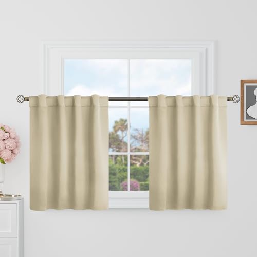 BGment Beige Room Darkening Curtains 30 Inch Length for Half Windows- 34 x 30 inch Panels Rod Pocket and Back Tab Thermal Insulated Blackout Curtains for Small Windows/Cafe Room, 2 Panels, Beige - color: Beige, size: 34"W x 30"L (Pack of 2)