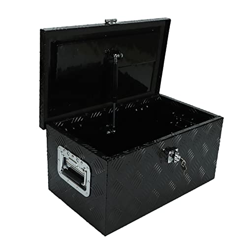 20 Inch Heavy Duty Aluminum Stripes Plated Tool Box Pick Up Truck Bed RV Trailer Toolbox Storage Organizer, Waterproof Underbody Tool Box Storage with Lock and Key (20"x12"x9.5") - color: Black, size: 20"x12"x9.5"