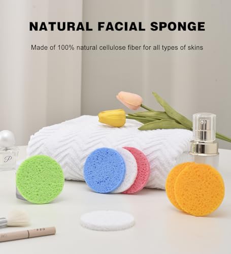 METUUTER 50 PCS Compressed Facial Sponges for Estheticians- 100% Natural Cellulose Face Sponge Professional Cosmetic Spa Sponges for Face Cleansing, Massage, Pore Exfoliating, Mask, Makeup Removal - color: Blue