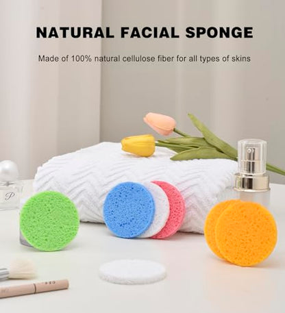 METUUTER 50 PCS Compressed Facial Sponges for Estheticians- 100% Natural Cellulose Face Sponge Professional Cosmetic Spa Sponges for Face Cleansing, Massage, Pore Exfoliating, Mask, Makeup Removal - color: Blue