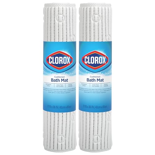 Duck Brand Clorox Cushioned Shower Mat, Non Slip Bathtub Mat with Suction Cups, 17 Inches x 36 Inches, White, 2 Pack