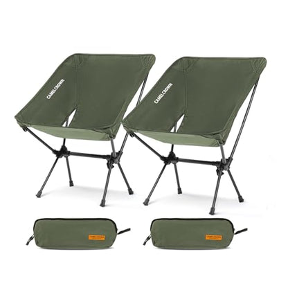 CAMEL CROWN Portable Camping Chair Folding Compact Lawn Lightweight Backpacking Chair with Carry Bag for Outdoor Hiking Beach Travel Picnic Festival Army Green 2pc