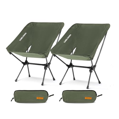 CAMEL CROWN Portable Camping Chair Folding Compact Lawn Lightweight Backpacking Chair with Carry Bag for Outdoor Hiking Beach Travel Picnic Festival Army Green 2pc
