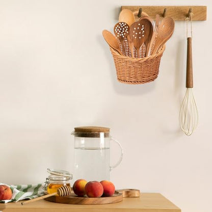 6 Pack 6.3 x 5 inch Woven Hanging Fruit Basket, Wall Hanging Wicker Baskets, Wall fruit Wicker Basket for Kitchen, Planter, Vegetable & Fruit, Boho Home Decor - size: 6 Pack 6.3 x 5 inch