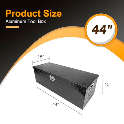 Black 44 Inch Truck Chest Tool box Heavy Duty Aluminum Stripes Plated Pick Up Truck Bed Box Waterproof RV Trailer Toolbox Storage with Side Handle and Lock Keys –44"x15"x15" - color: Black, size: 44"x15"x15"