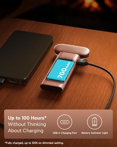 86lux Book Light, Reading Light for Book in Bed, USB Rechargeable LED Night Light with 3 Colors & Stepless Dimming, Aluminum Alloy Bookmark Light for Book Lovers, Rose Gold - color: Rose Gold