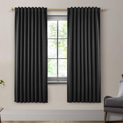 SHINELAND 72 Inch Long Thermal Insulated Blackout Curtains, Back Tab Rod Pocket Black Out Drapes for Summer Heat 2 Panels Set - color: Black, size: 52"W x 72"L (Pack of 2)