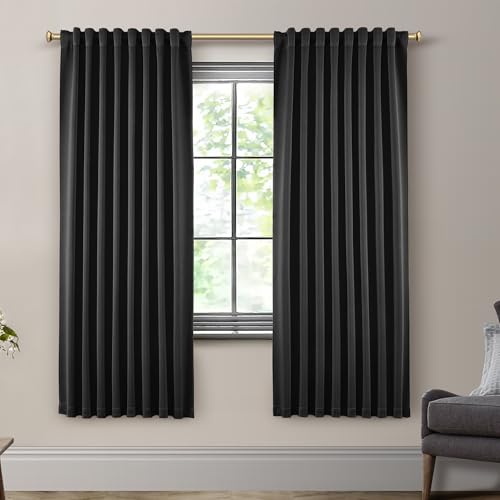 SHINELAND 72 Inch Long Thermal Insulated Blackout Curtains, Back Tab Rod Pocket Black Out Drapes for Summer Heat 2 Panels Set - color: Black, size: 52"W x 72"L (Pack of 2)